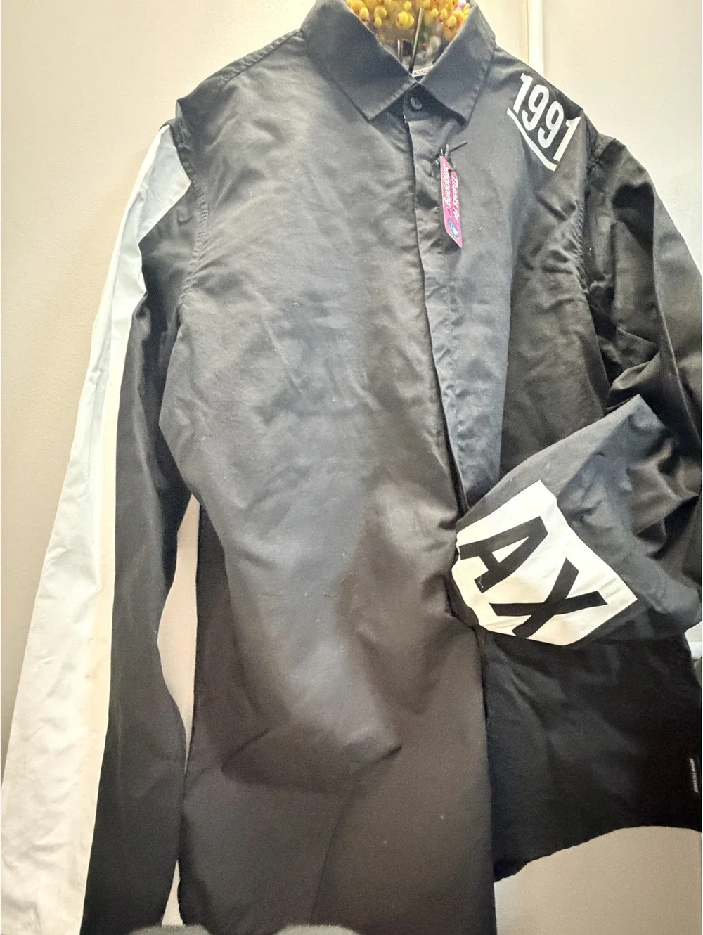 Armani Exchange Black and White Long Sleeve Shirt with 1991 Print - Picture 2 of 9